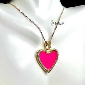 Pink Heart Necklace gold plated no fade 15.5" cable chain cute neon girls summer
